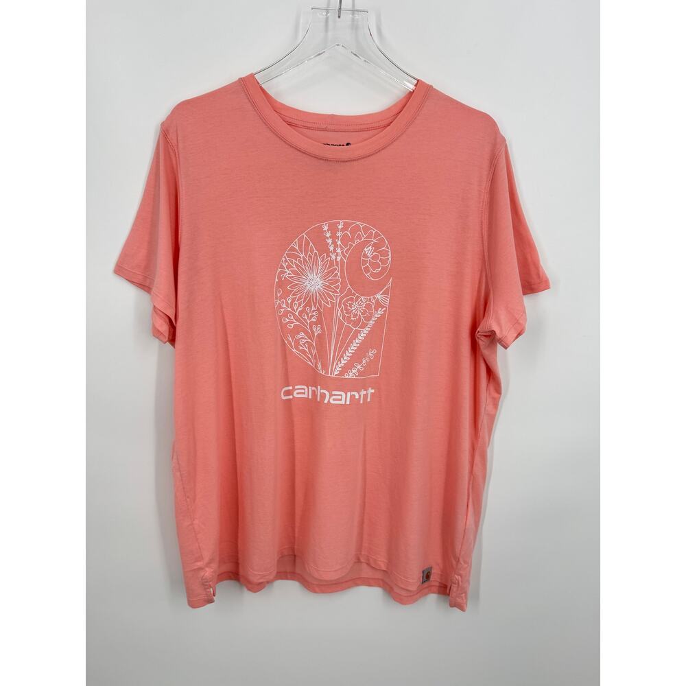 Carhartt T-Shirt women's XXL relaxed fit crew floral C graphic logo peach